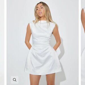 ODDMUSE The Ultimate Muse Satin Straight Neck Mini Dress